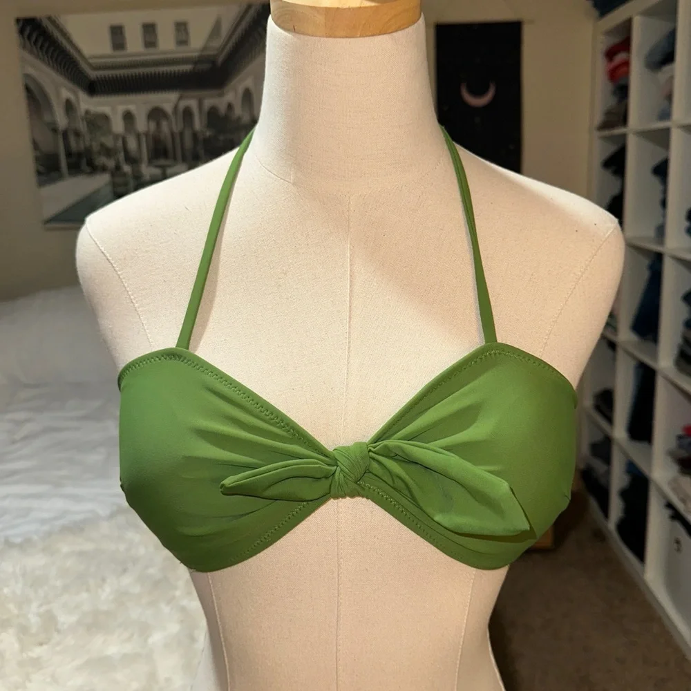 SHEIN | Green Ruched Halter Bikini Top Tie Front Padded Cups Small